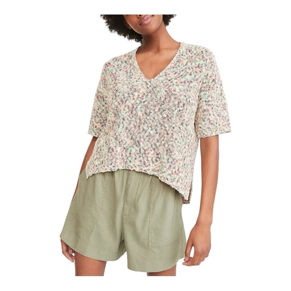 Lou & Grey Marled V-Neck Sweater Small Short Dolman Sleeve Confetti Oversized